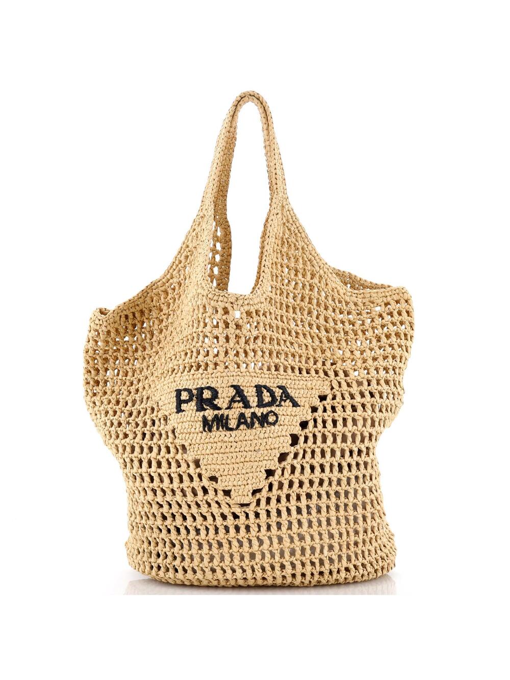 Prada Triangle Logo Bucket Tote Raffia #306620P17B